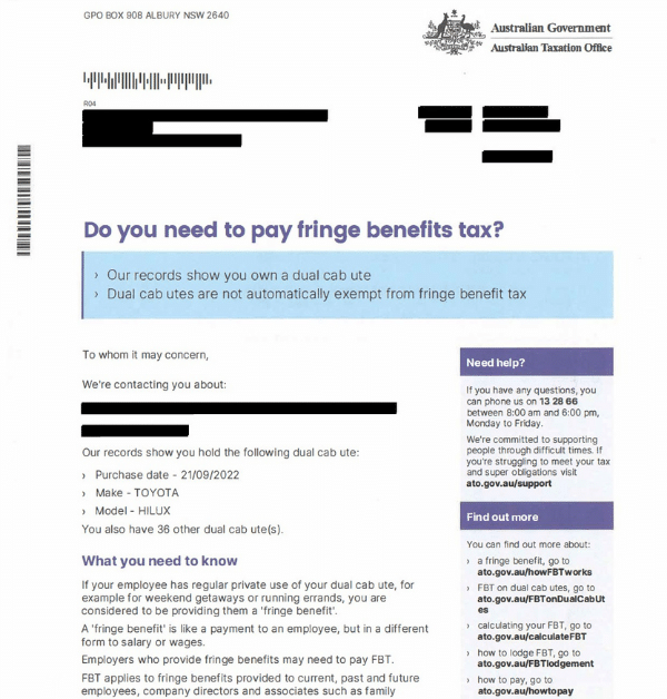 FBT audit letter utes